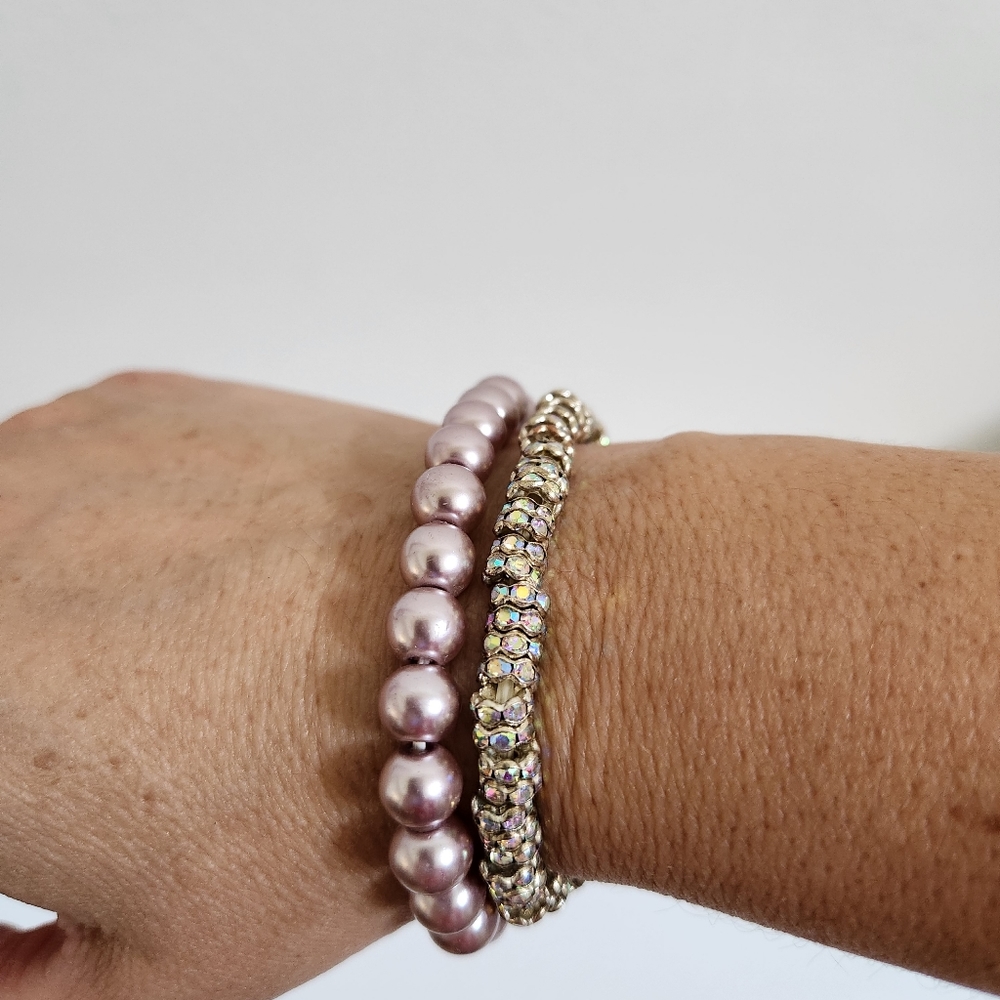 Faux Pink Pearl Rhinestone bracelet
